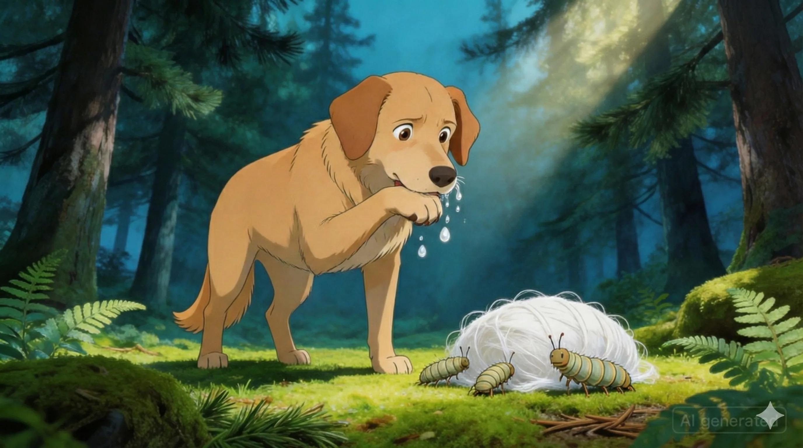 Chien presentant des signes d'urgence après contact suspect avec des processionnaires.