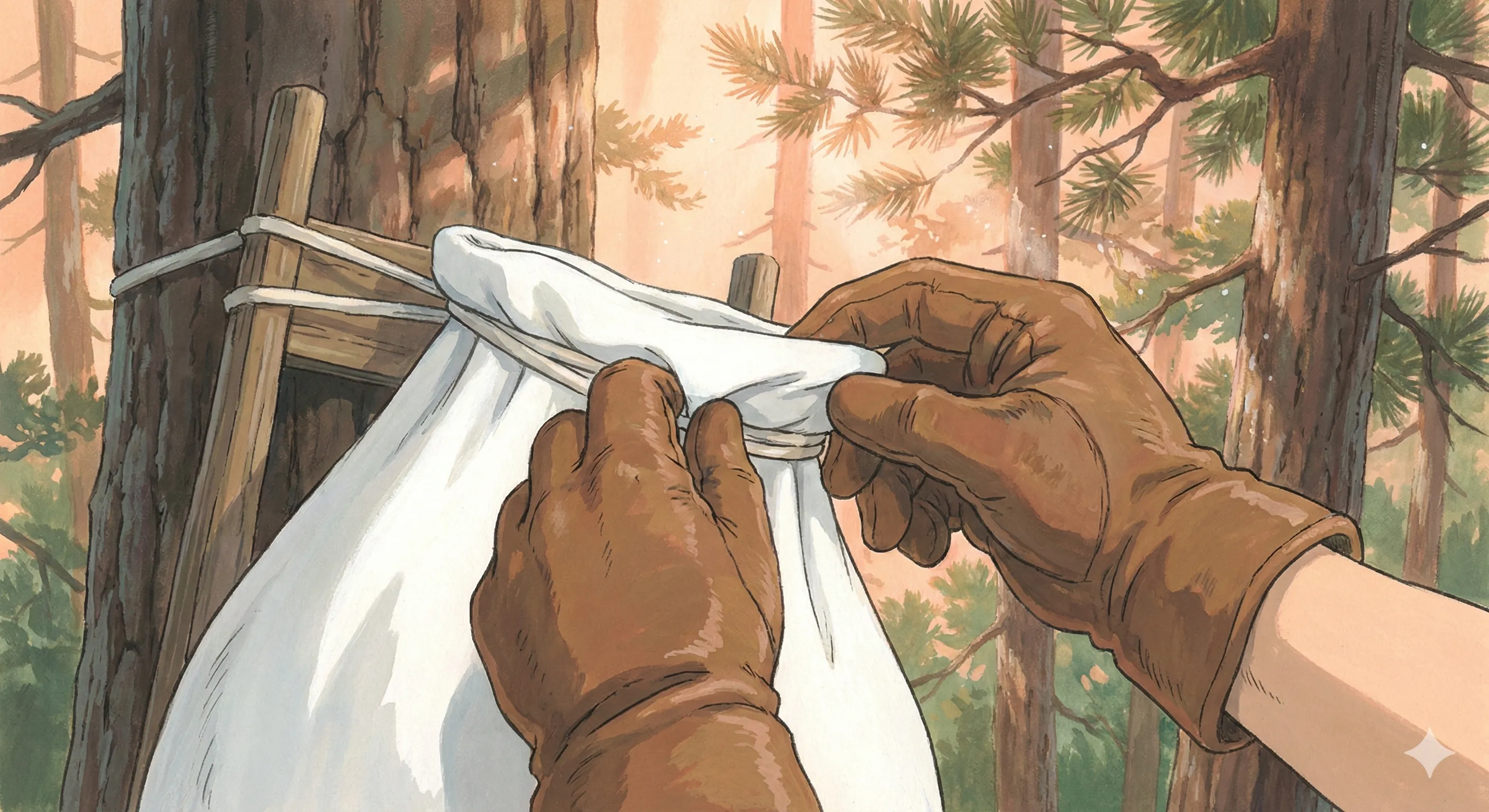 Technicien controlant l'étanchéité d'un piège a collier en fin de printemps.