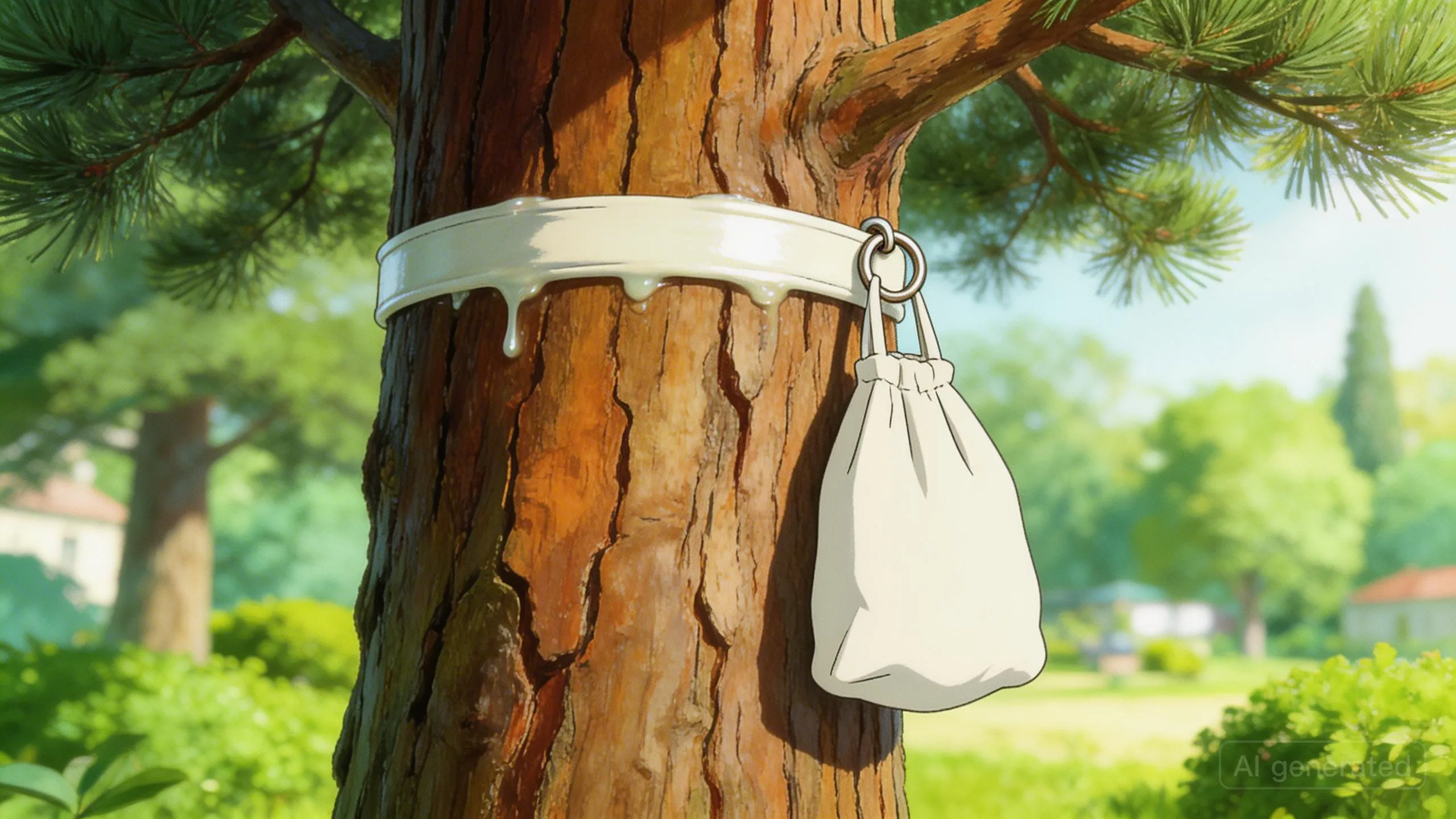 Installation d'un dispositif EcoPiege sur un pin pour prévenir les contacts au sol.