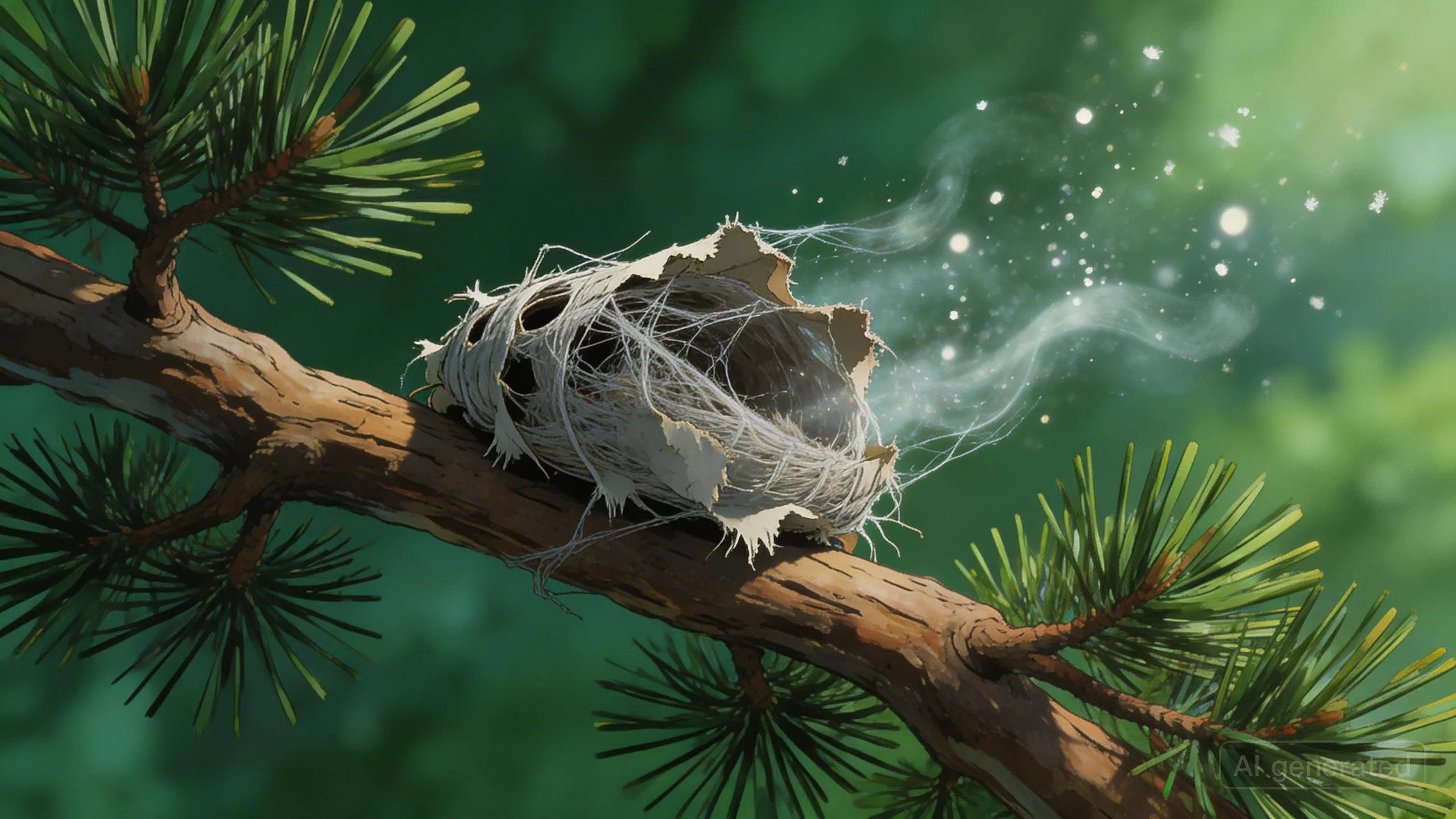 Nid degrade laissant apparaitre des soies urticantes residuelles.