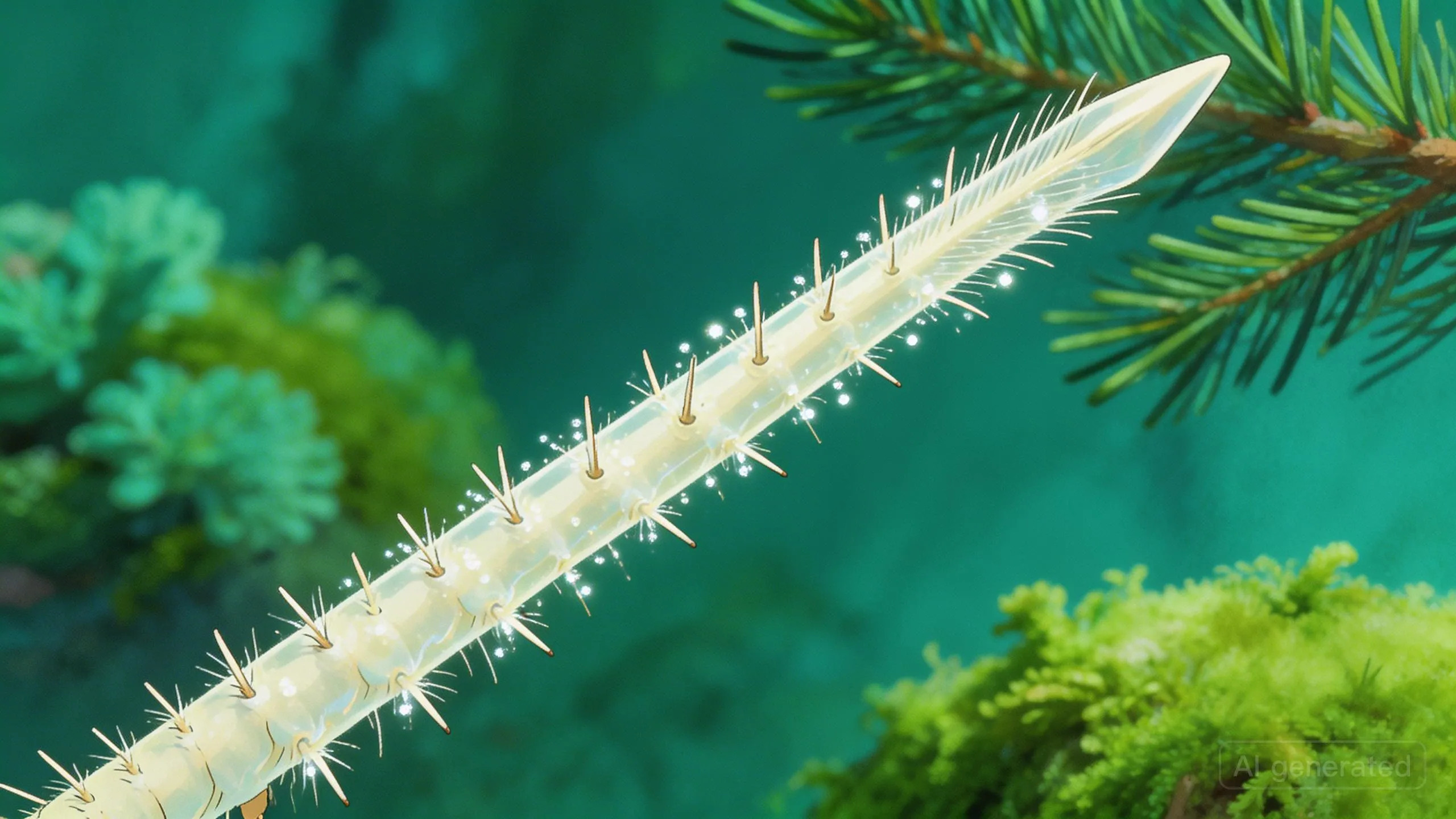 Vue microscopique d'un poil urticant de chenille processionnaire.